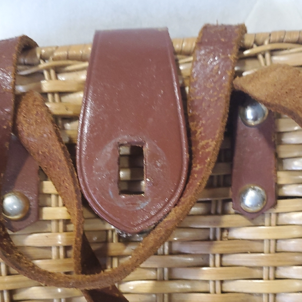 Simon Hand Made Wicker Brown Leather Top Handle Woven Satchel Bag - Picture 9 of 15